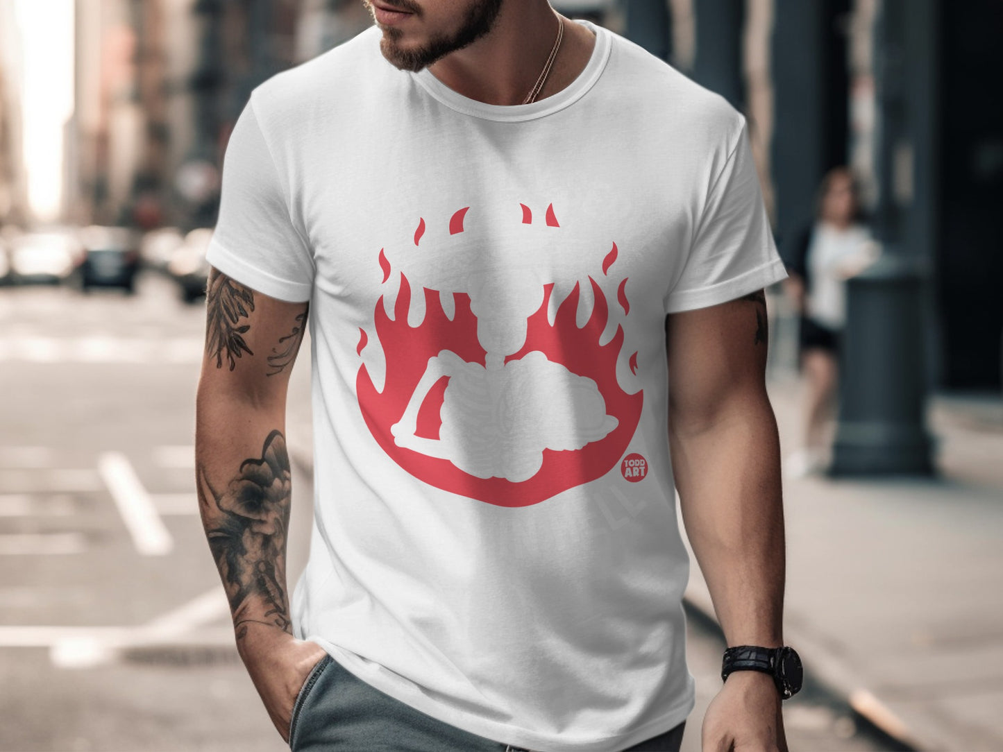 Flaming Icon Graphic Design on White T-shirt