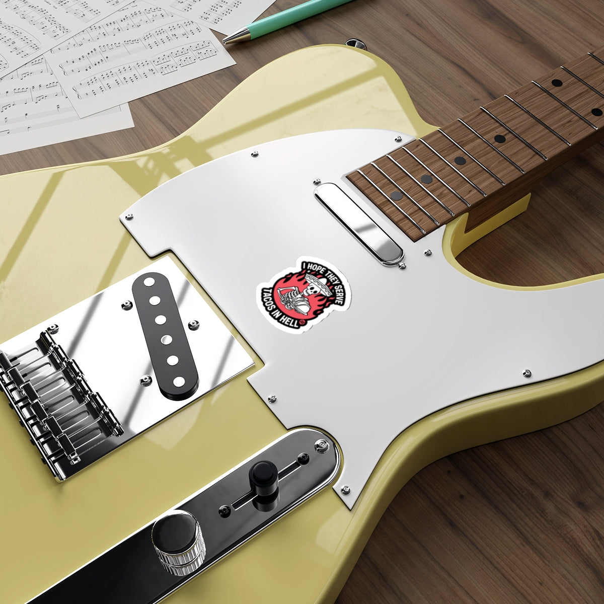 Stylish Electric Guitar With Unique Decal Design