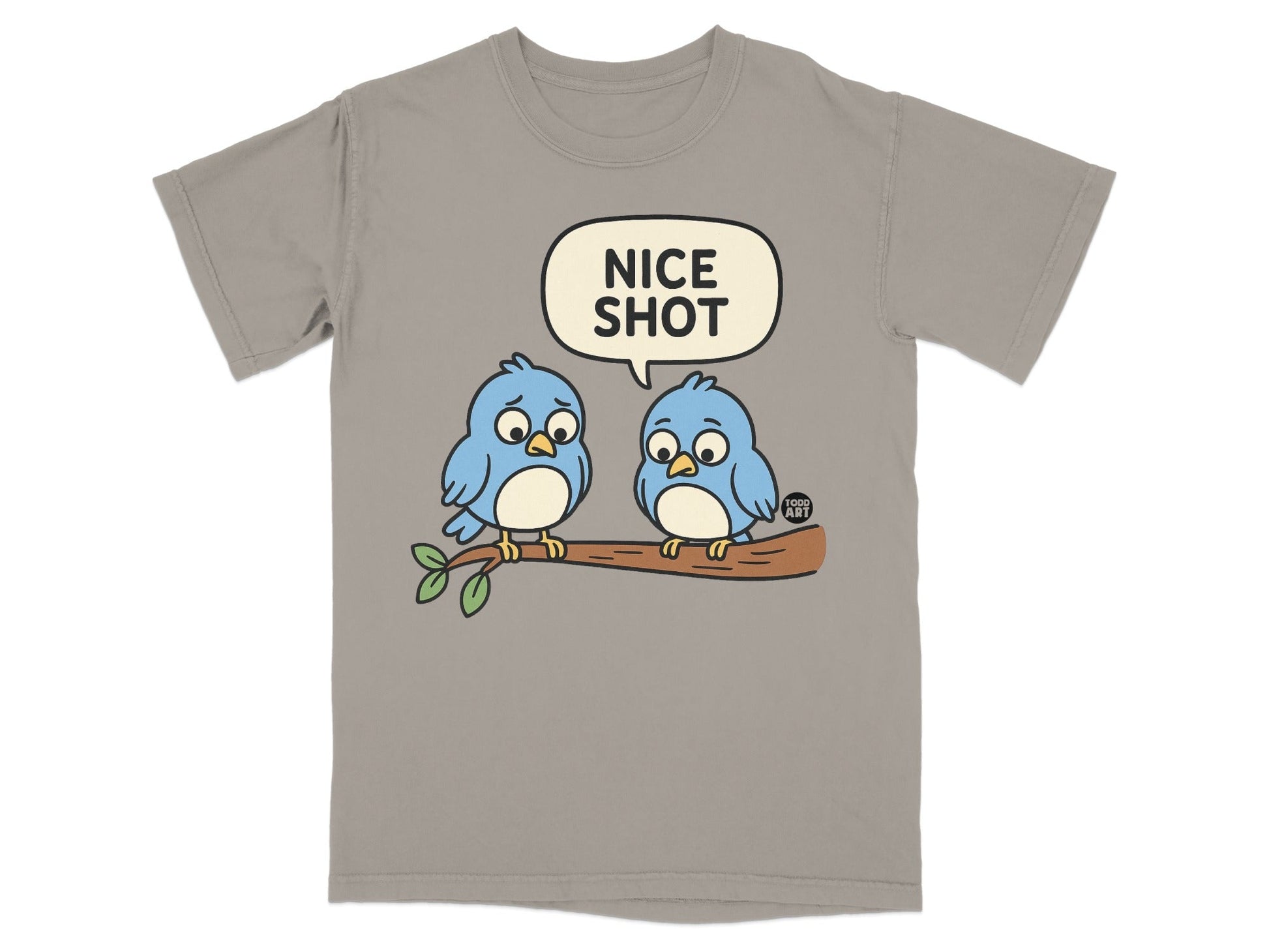 Cute Blue Birds 'Nice Shot' Graphic Tee Shirt