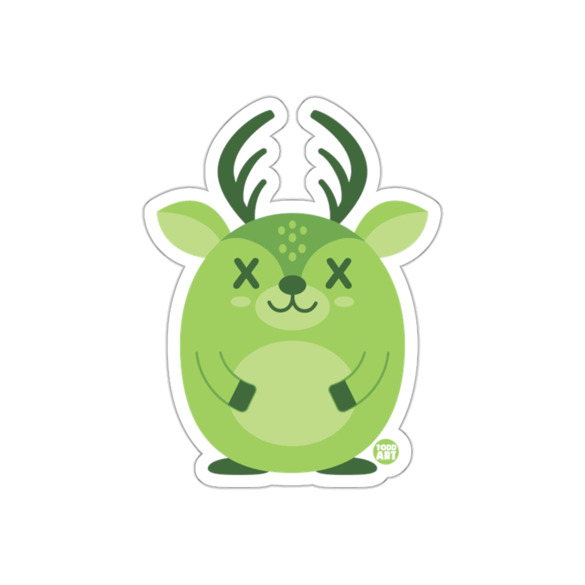 Green Deer with X Eyes Cartoon Character sticker