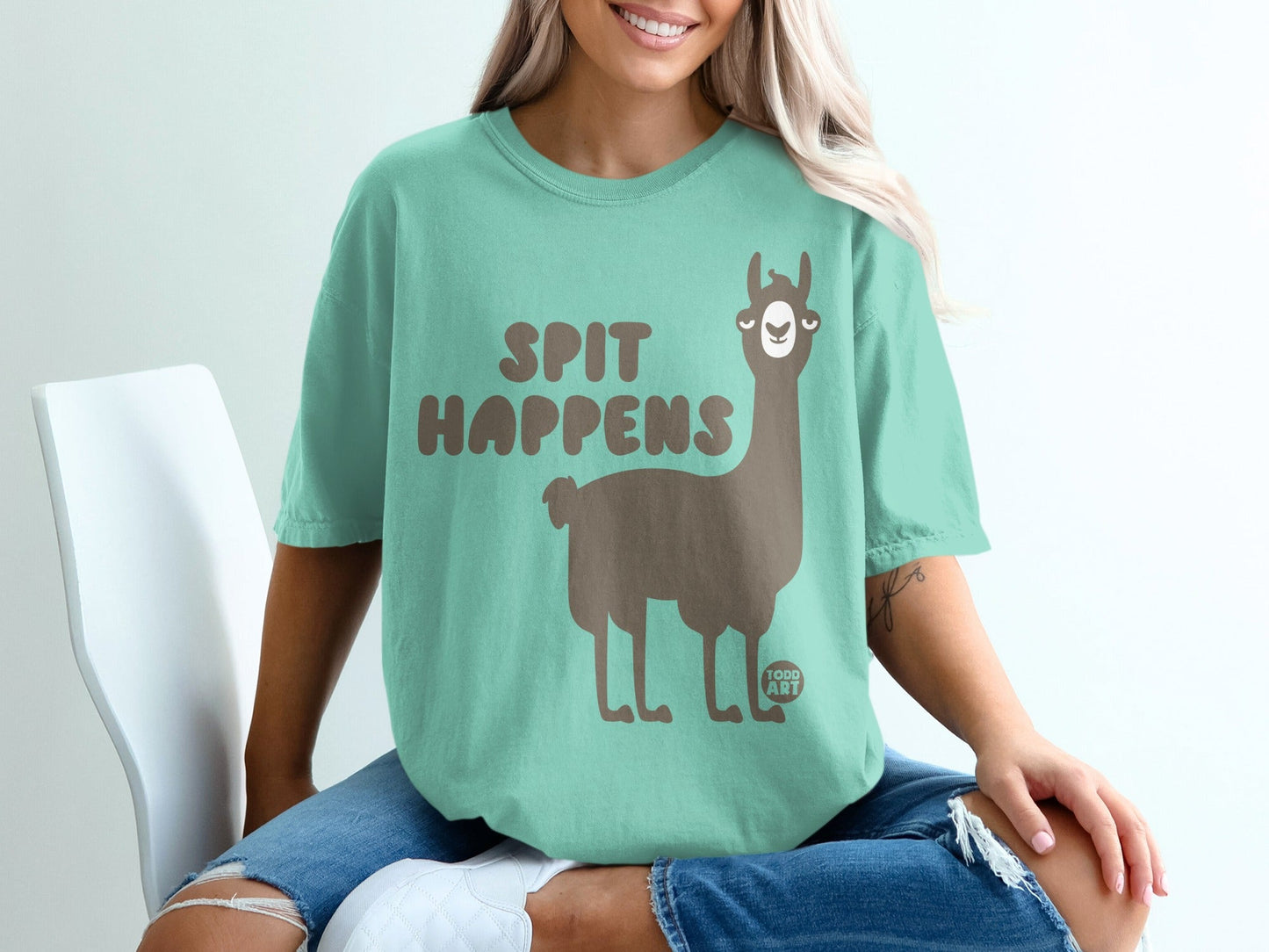 Spit Happens Funny Llama Graphic T-Shirt