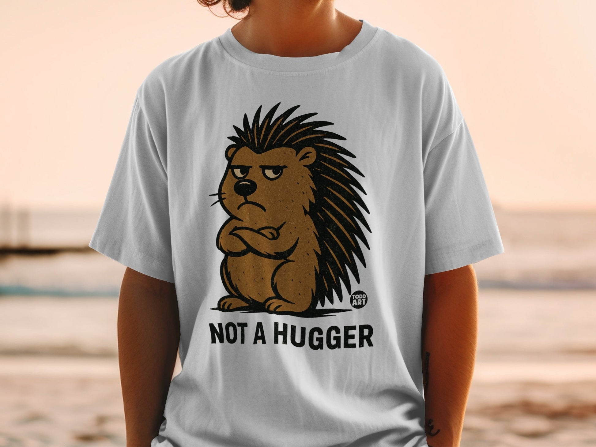 Not A Hugger Angry Porcupine Graphic Design Shirt