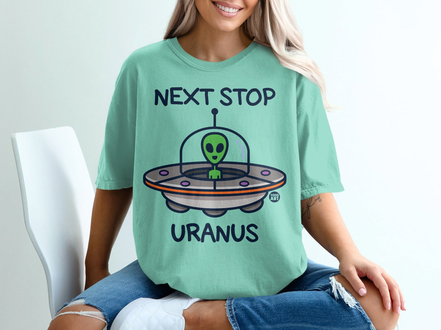 Next Stop Uranus Alien UFO Graphic Shirt