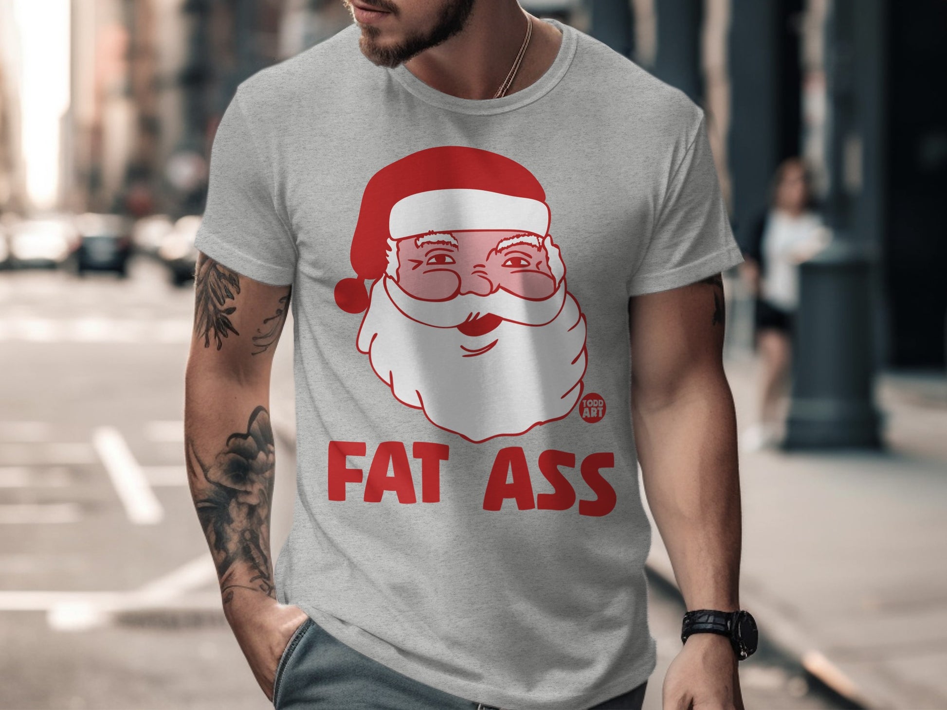 Santa Claus Fat Ass Graphic T-Shirt Fun Christmas