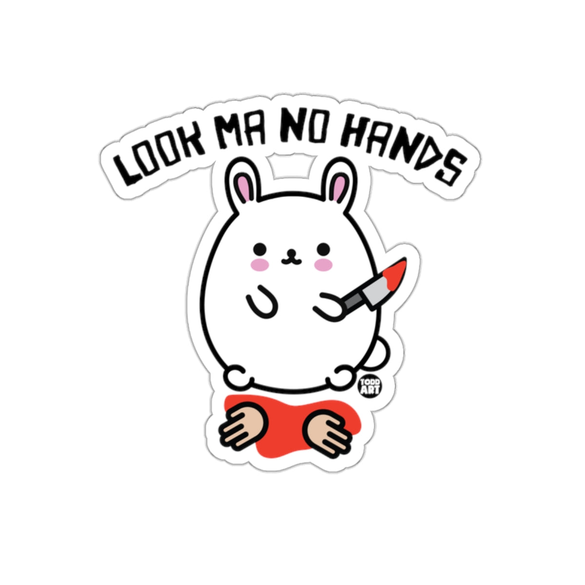 Look Ma No Hands Cute Bunny Drawing Art Sticker