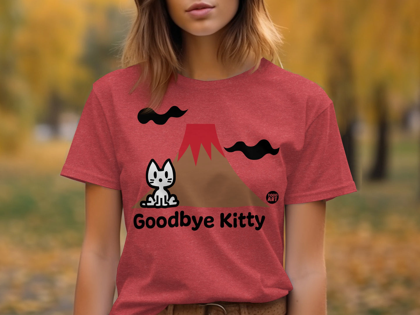 Cute Goodbye Kitty Red Graphic Tee Shirt