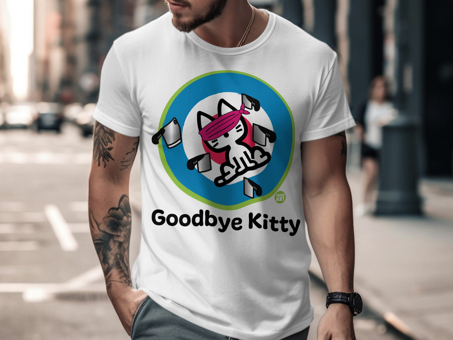 Goodbye Kitty T-shirt with Humorous Graphic Design