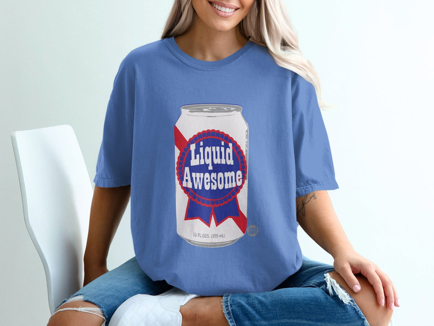 Liquid Awesome Soda Can Graphic Blue T-shirt