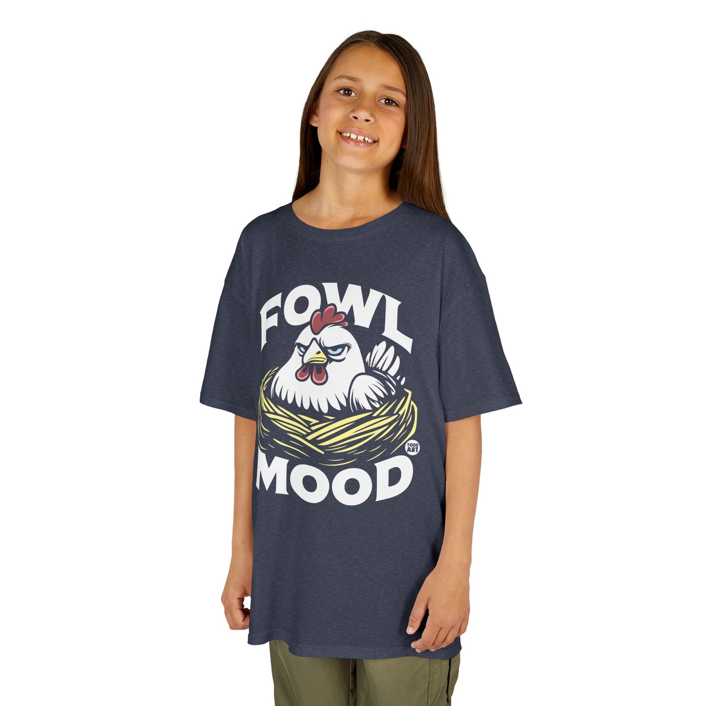 Kids T-Shirt — "Fowl Mood" Grumpy Chicken Graphic Tee