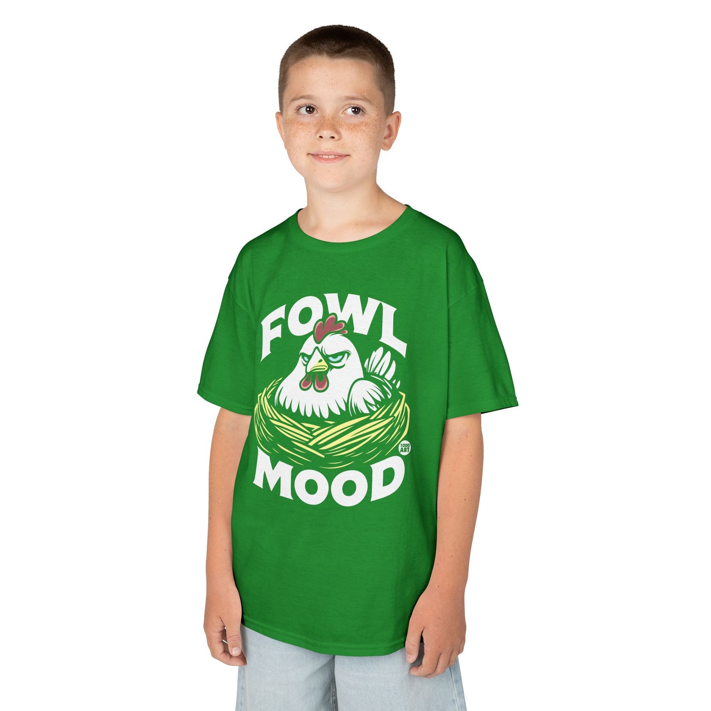 Kids T-Shirt — "Fowl Mood" Grumpy Chicken Graphic Tee