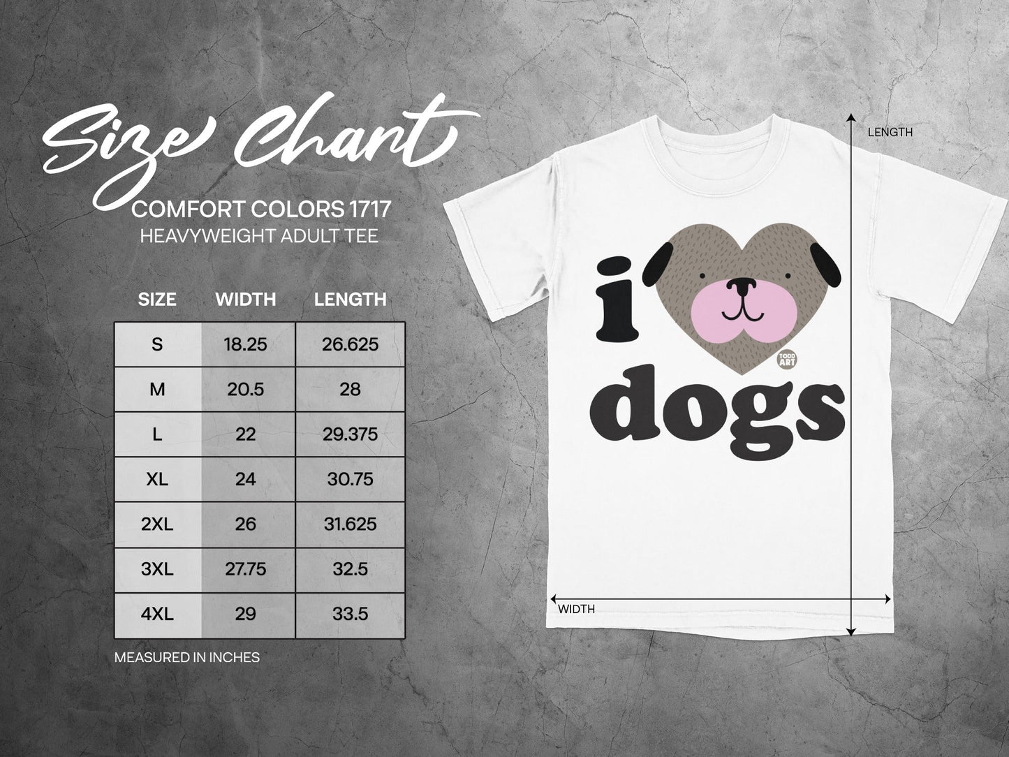 I Heart Dogs Graphic Design Heavyweight Adult Tee