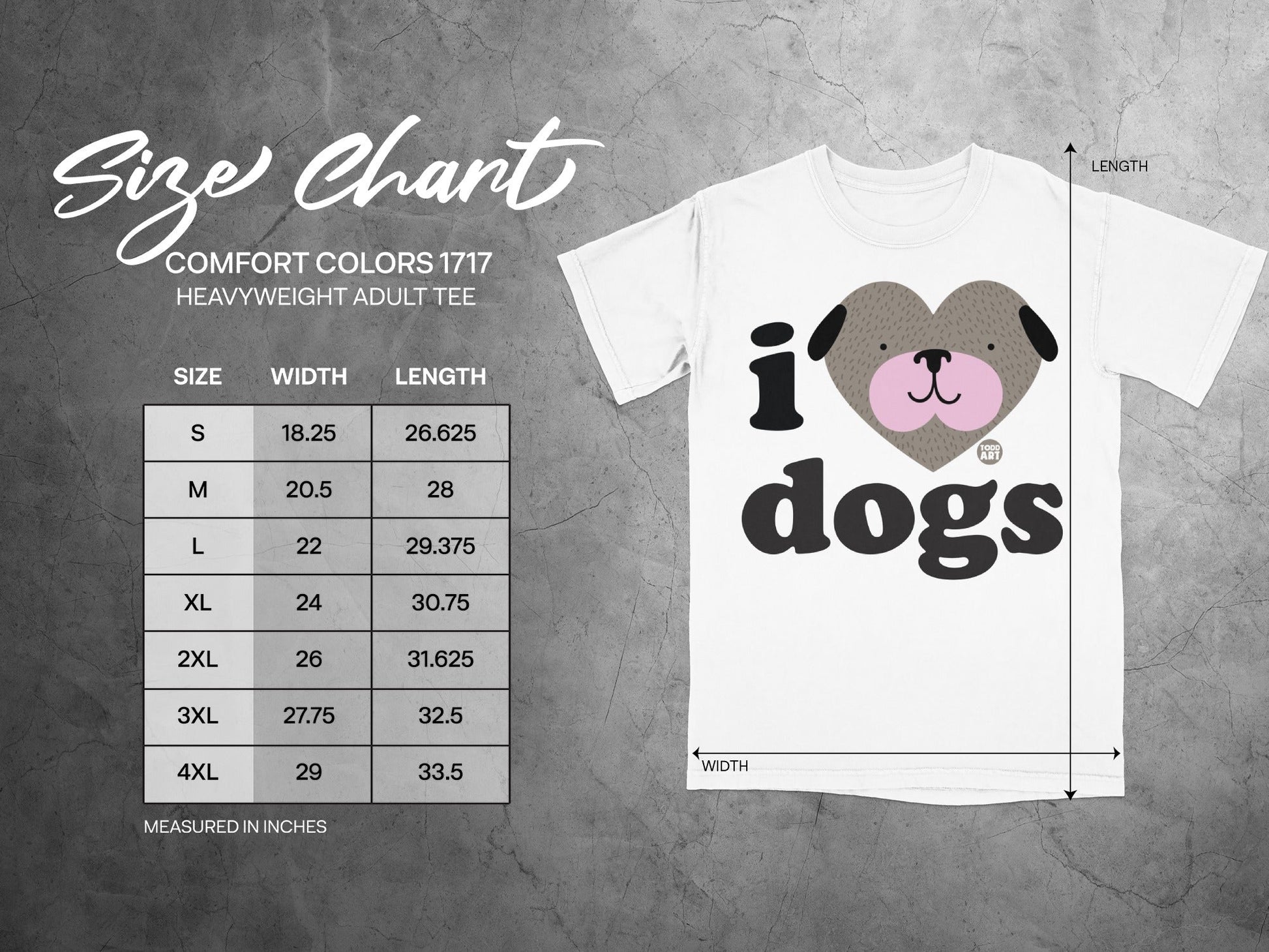 I Heart Dogs Graphic Design Heavyweight Adult Tee