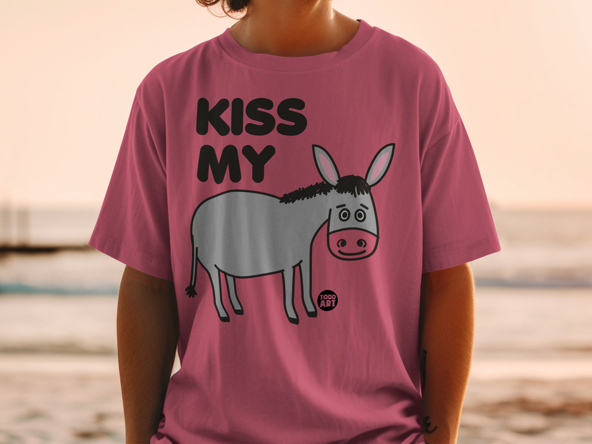 Kiss My Donkey Pink Graphic T-Shirt for Fun Style