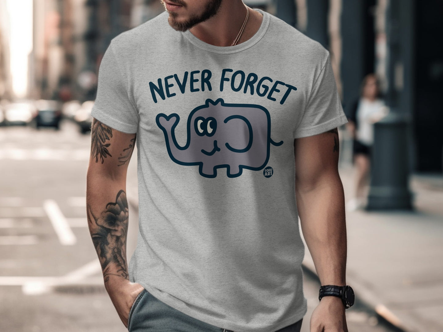 Never Forget Elephant Graphic Design T-Shirt
