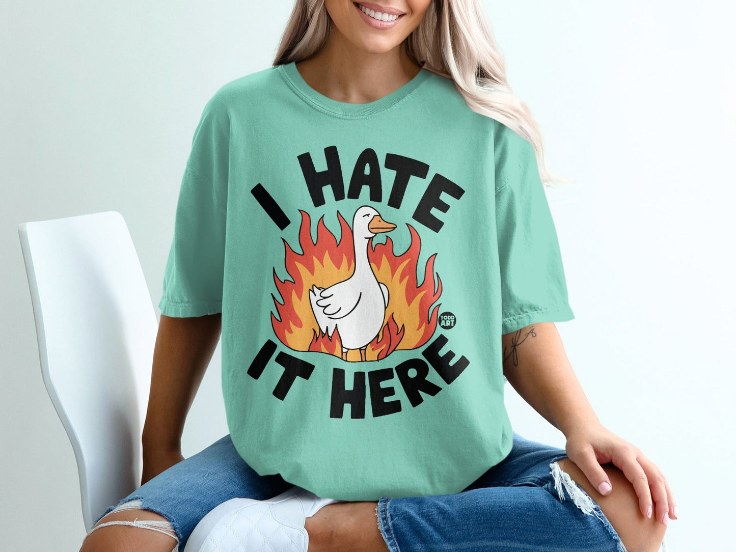 I Hate It Here Goose in Flames Graphic T-shirt