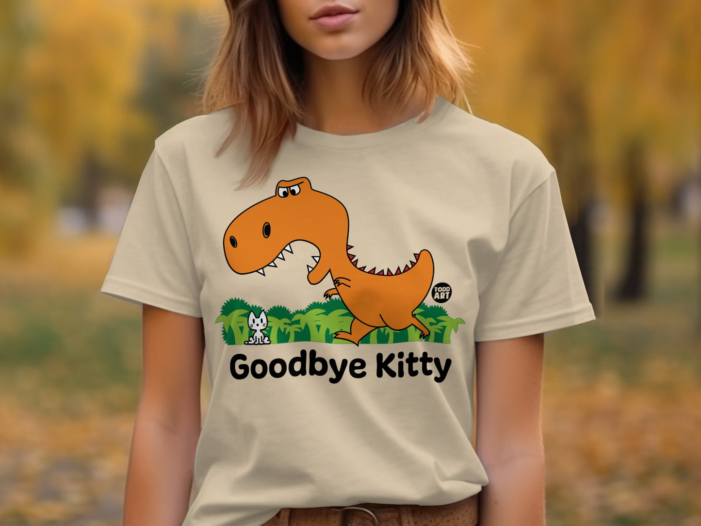 Funny Dinosaur Saying Goodbye Kitty Graphic Tee