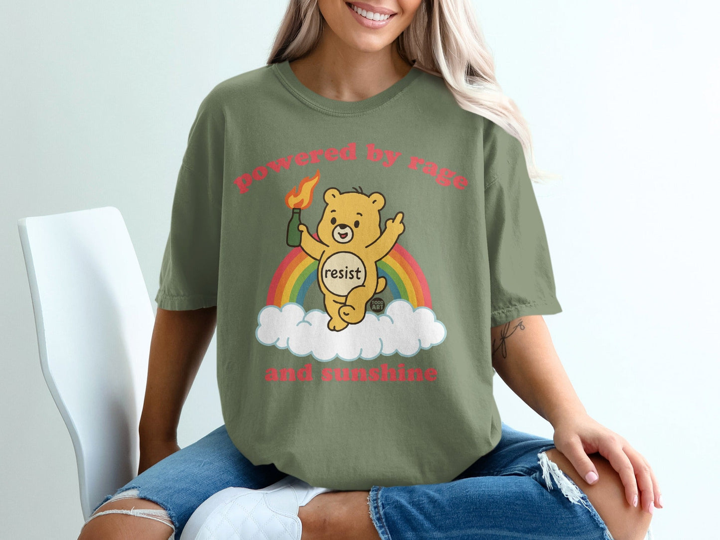 Powered by Rage and Sunshine Resist Bear T-shirt