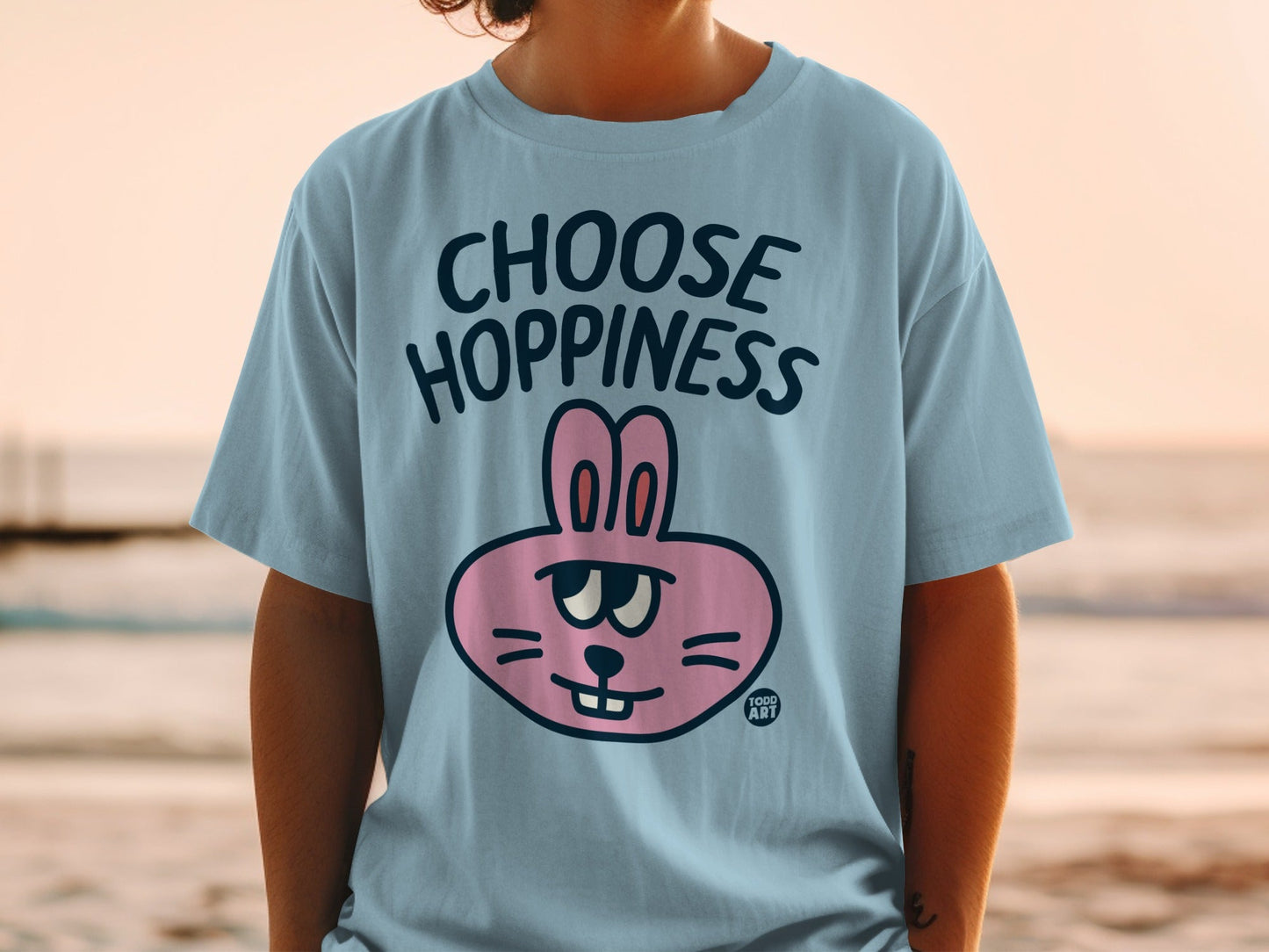 Choose Hoppiness with Pink Bunny Graphic T-shirt