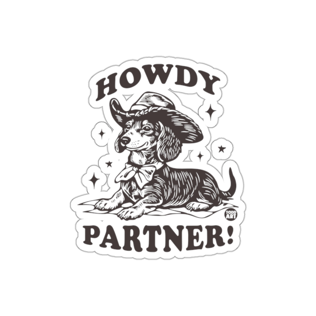 Howdy Partner Dachshund Wearing Cowboy Hat Sticker