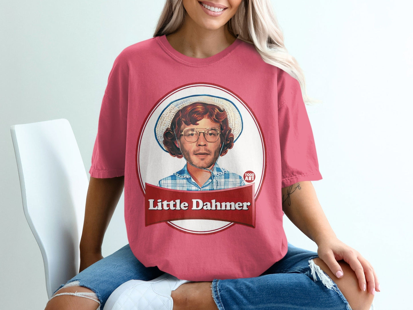 Todd Art graphic t-shirt with "Little Dahmer" text and portrait.