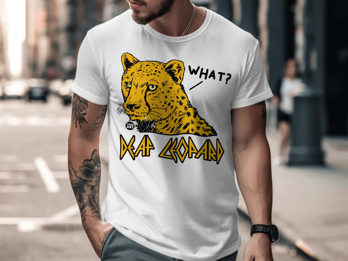 Deaf Leopard What Yellow Leopard Graphic T-Shirt