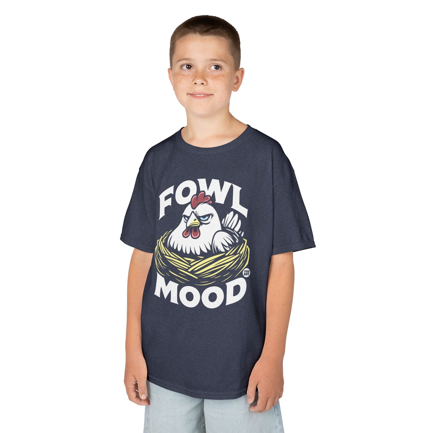 Kids T-Shirt — "Fowl Mood" Grumpy Chicken Graphic Tee