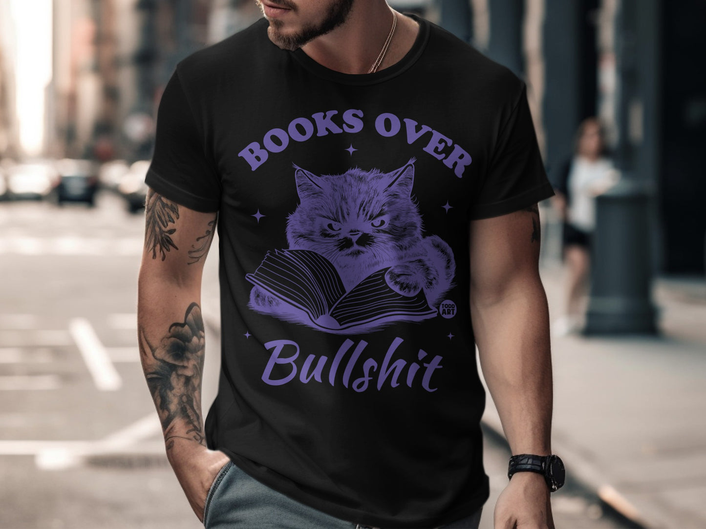 Books Over Bullshit Cat Design T-shirt