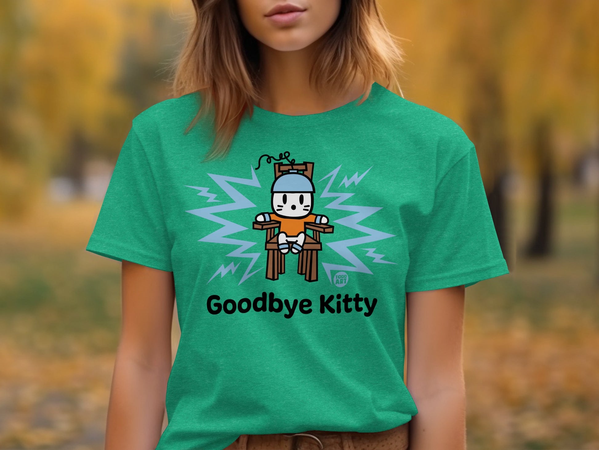 Funny Goodbye Kitty Graphic Tee With Vibrant Print
