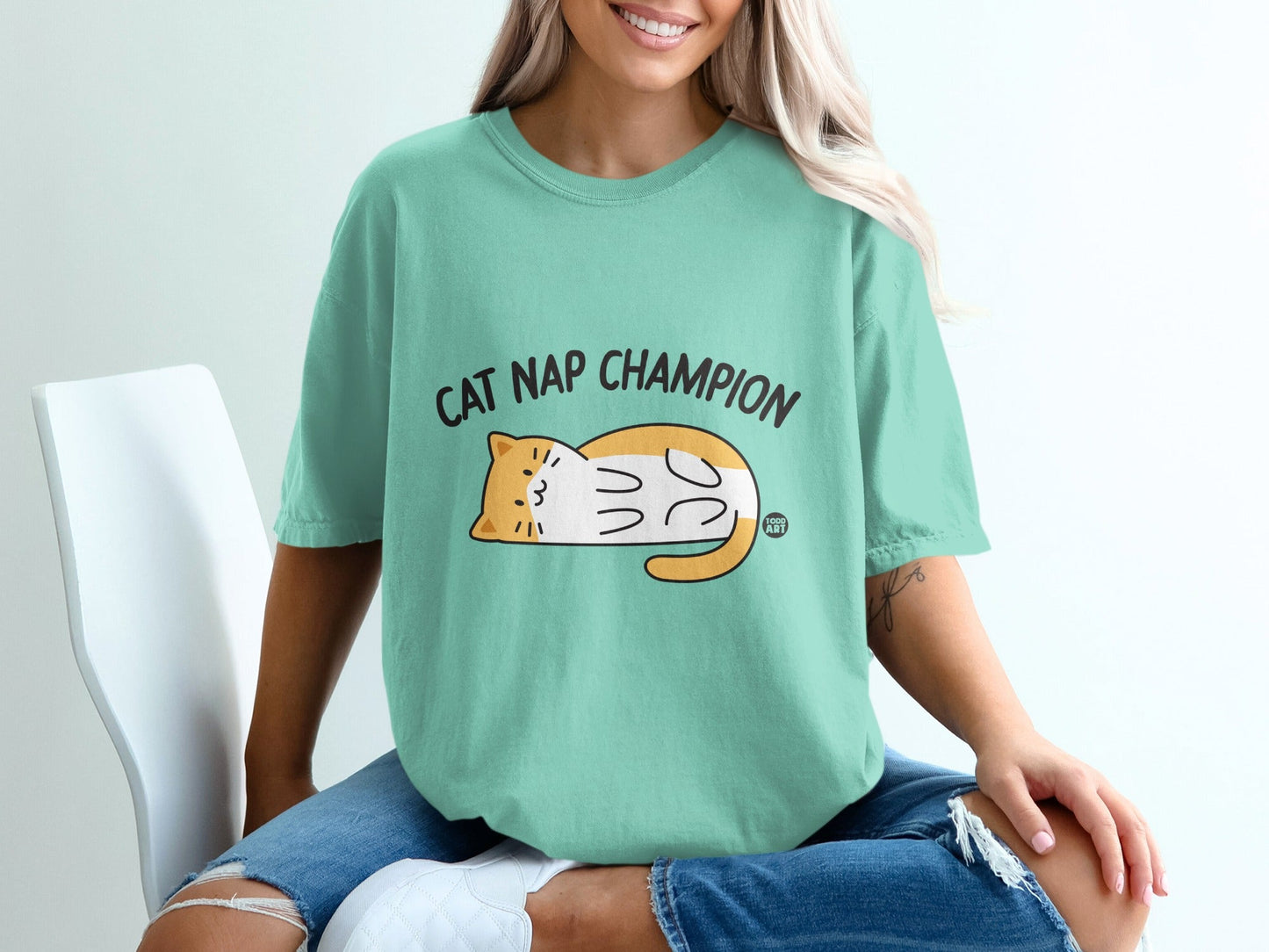Cat Nap Champion Graphic Tee Shirt for Lovers