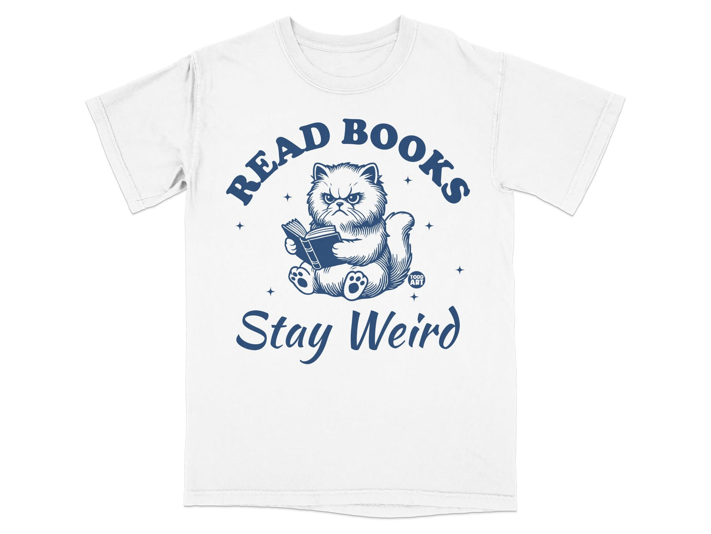 Read Books Stay Weird T-shirt with Cat Design