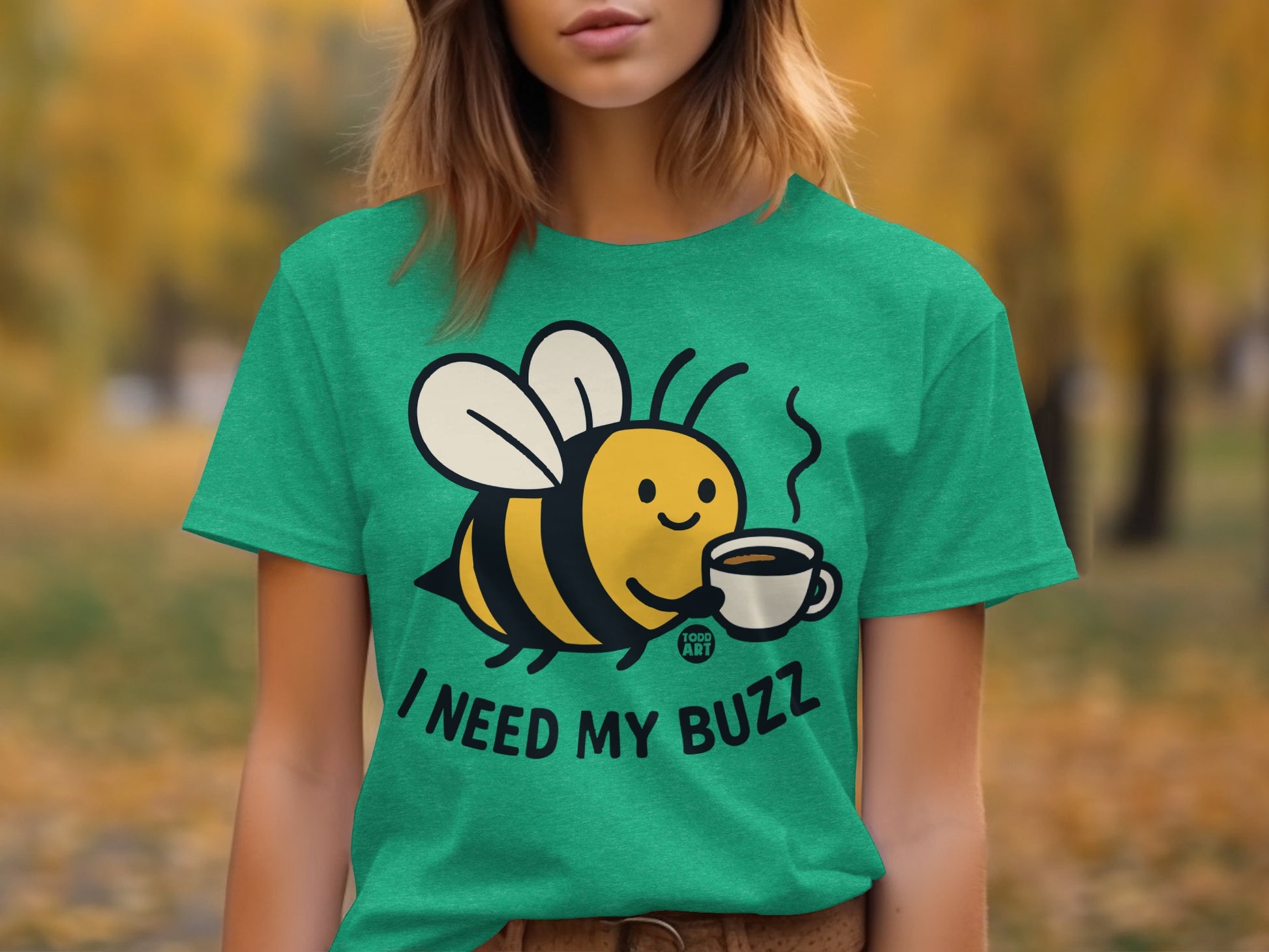 I Need My Buzz T-Shirt with Cute Bee and Coffee Graphic