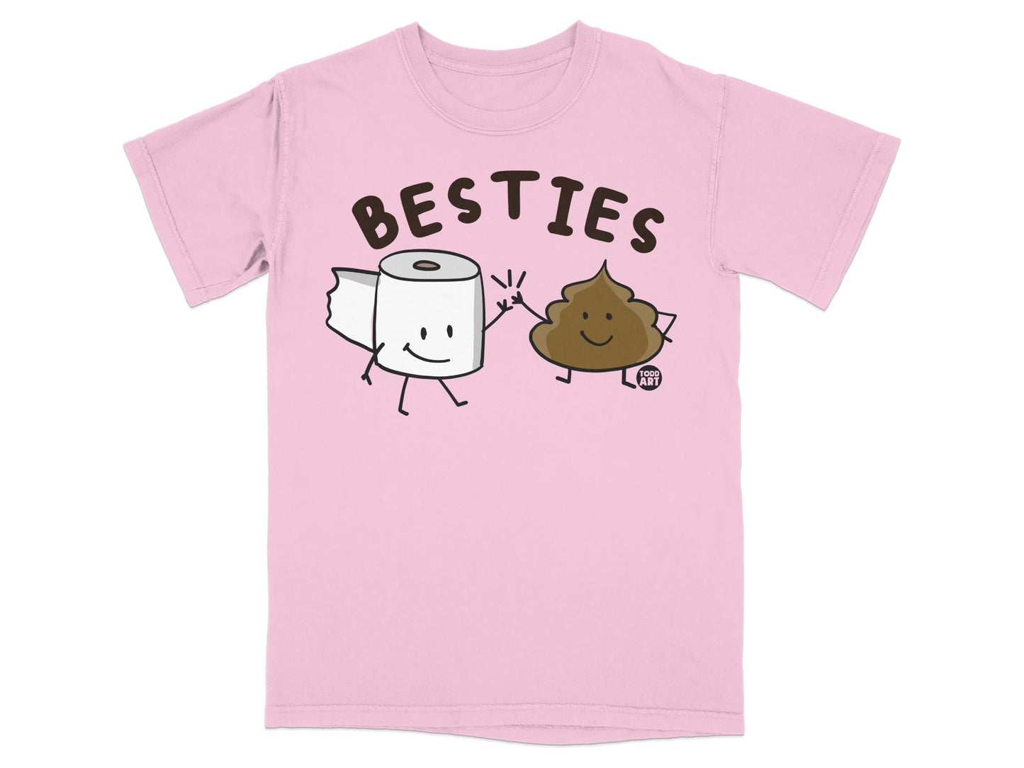 Besties T-Shirts, Funny Toilet Paper and Poop High-Five Tee, Humorous Friendship Gift, Quirky Bathroom Humor Apparel, Unique Matching Couple