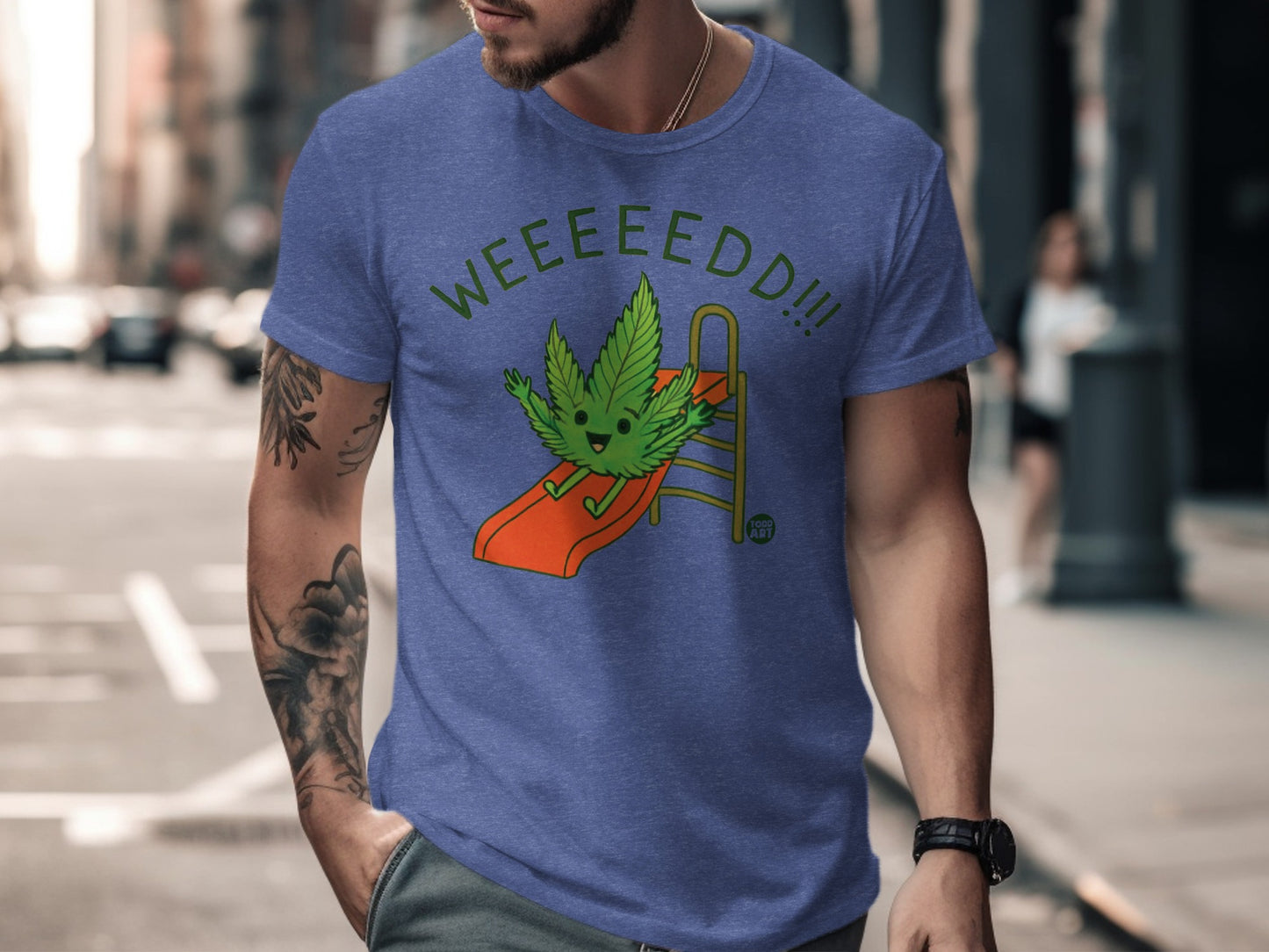 Fun Cannabis Leaf on Slide Graphic Men's T-shirt