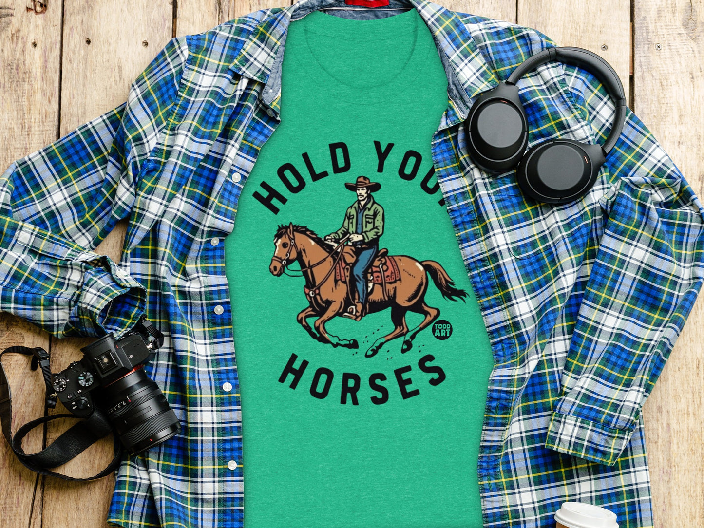 Hold Your Horses Cowboy Riding Printed T-Shirt