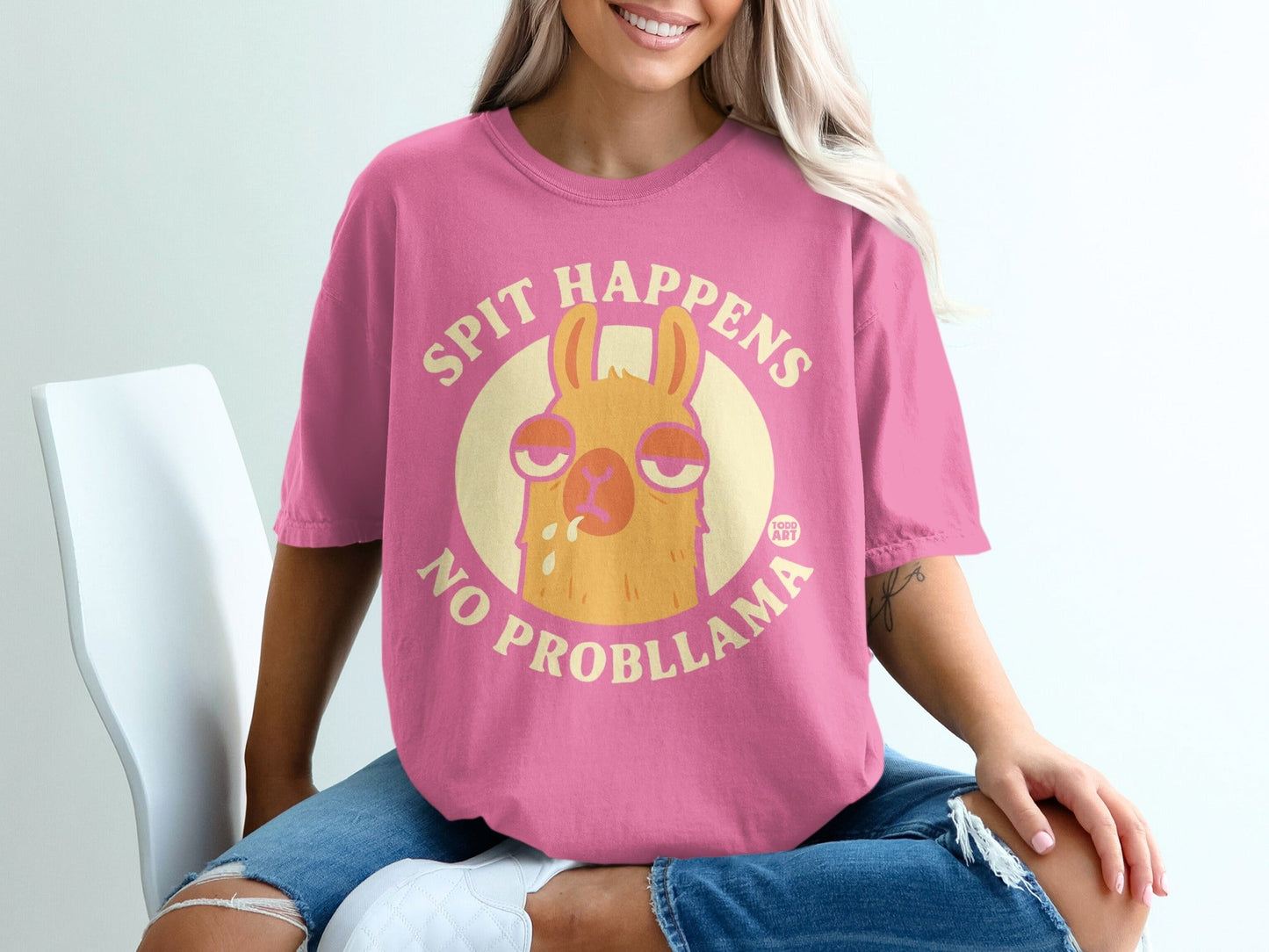 Spit Happens No Probllama Funny Llama Graphic T-Shirt