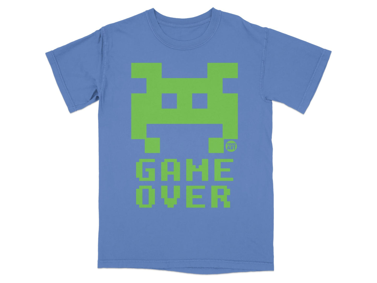 Blue Game Over Retro Alien Graphic T-shirt