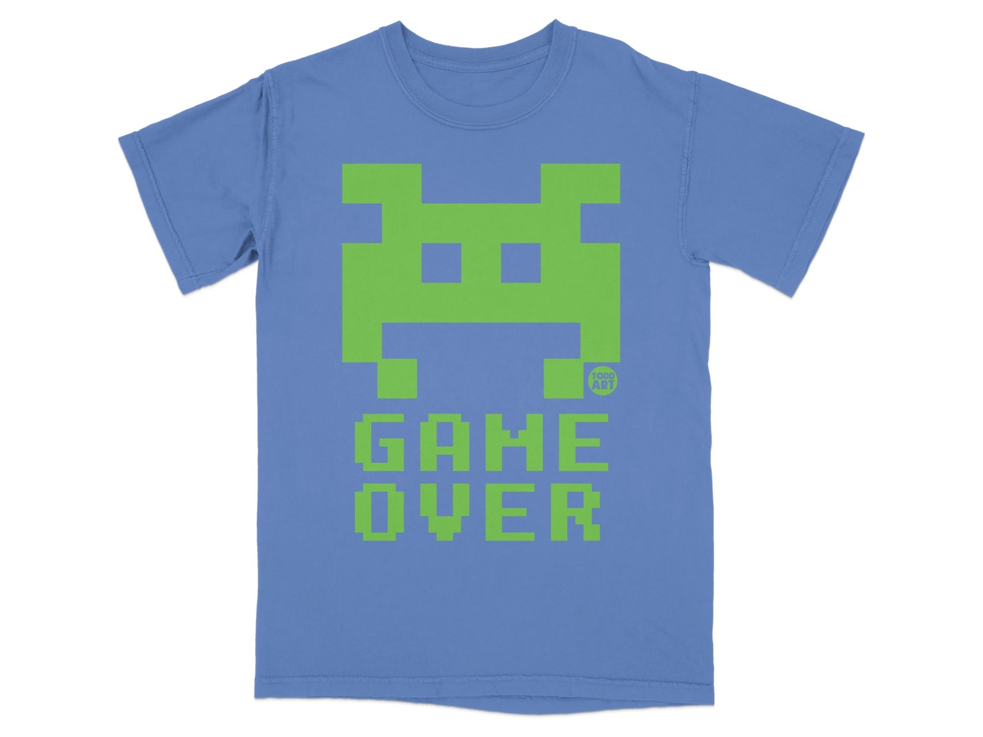 Blue Game Over Retro Alien Graphic T-shirt