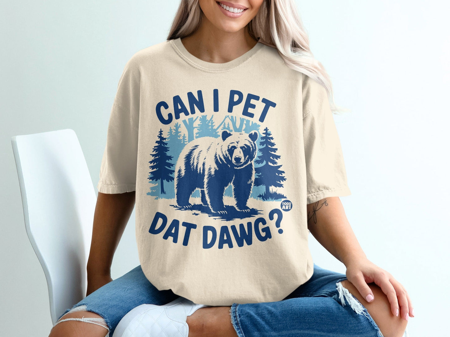 Can I Pet Dat Dawg Funny Bear Graphic T-Shirt