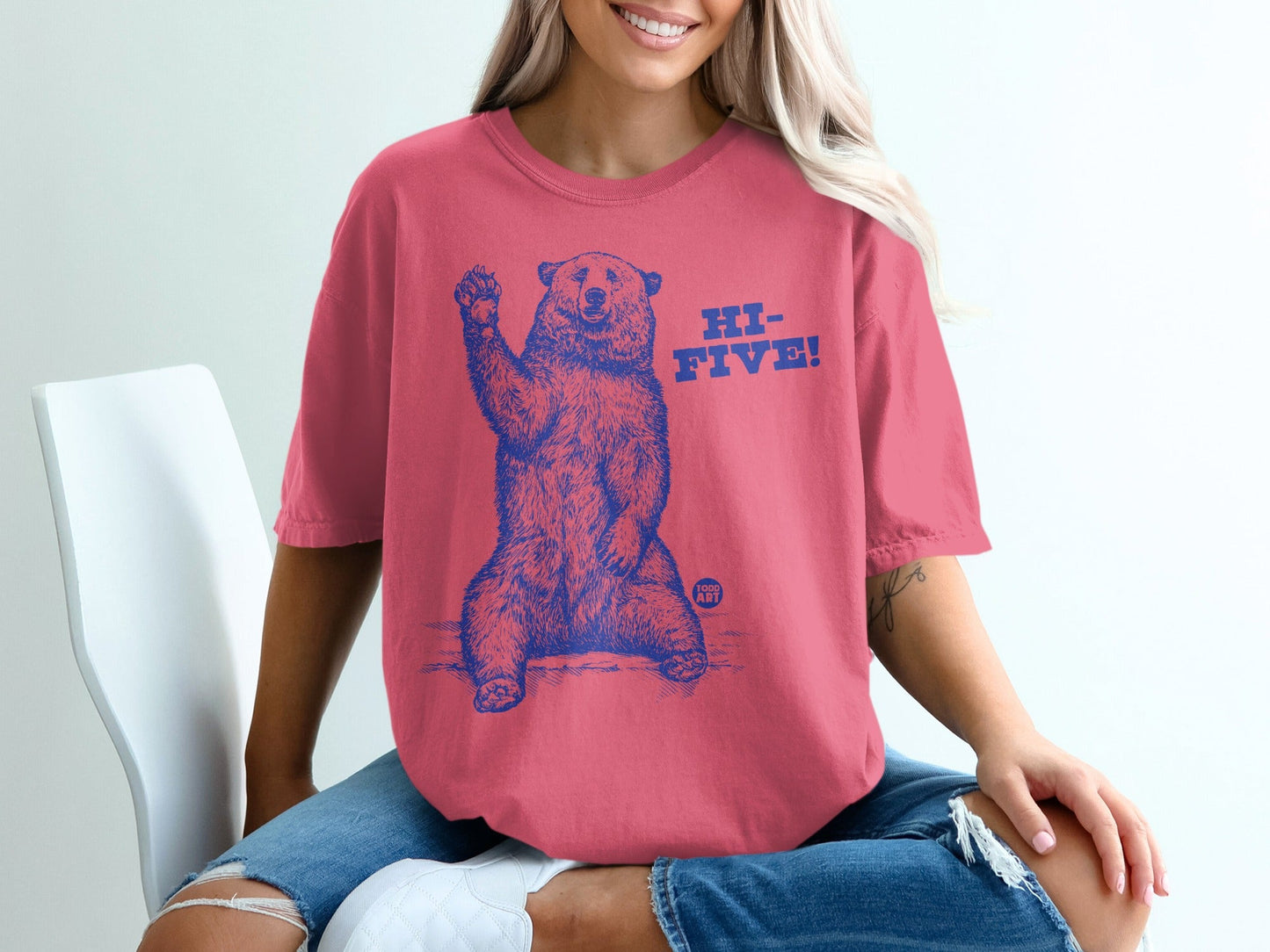 Hi-Five Bear Graphic Tee Shirt with Fun Print