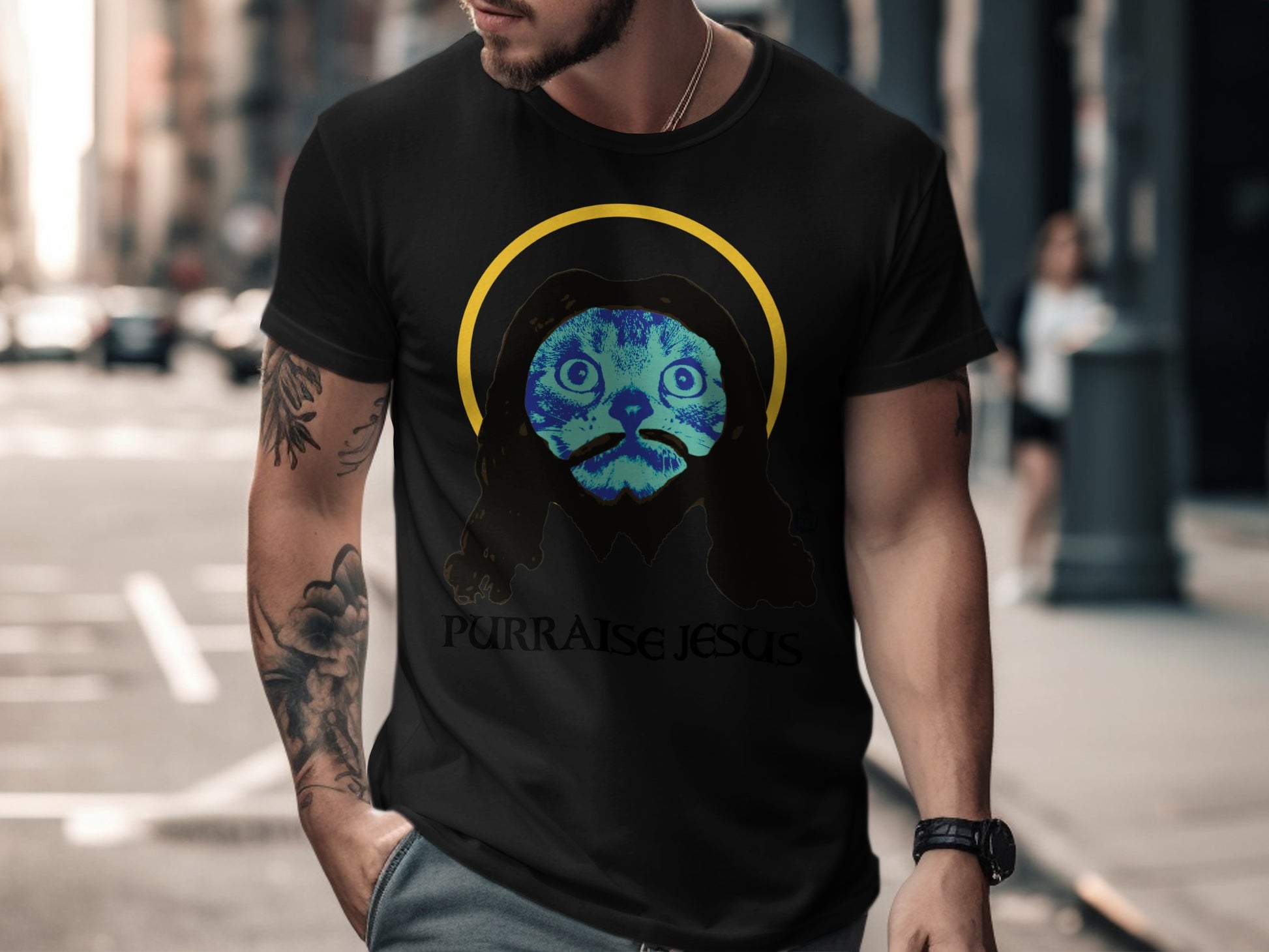 Purrraise Jesus Cat Meme Shirt Funny Graphic Tee