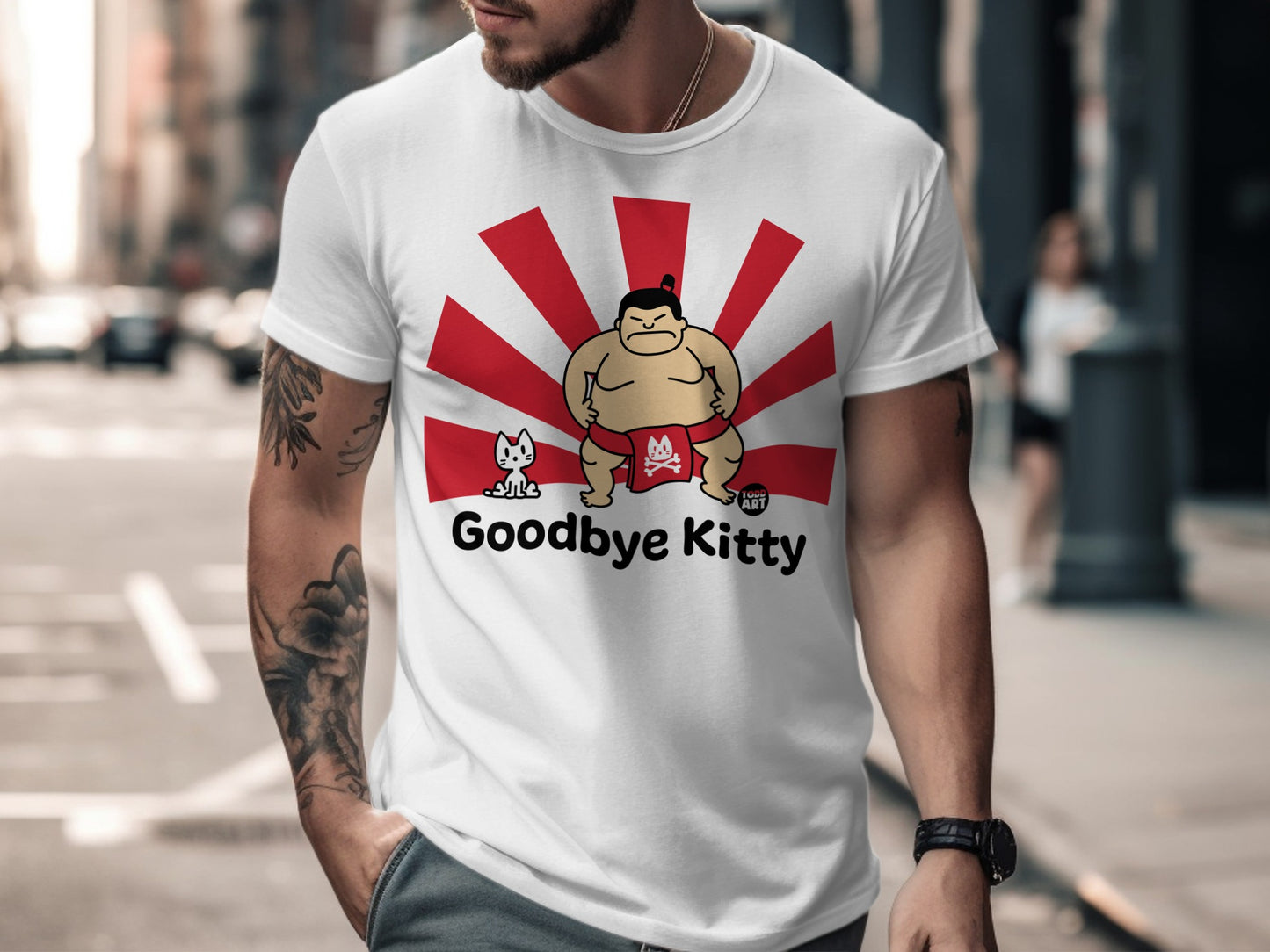 Goodbye Kitty Sumo Wrestler with Cat T-shirt