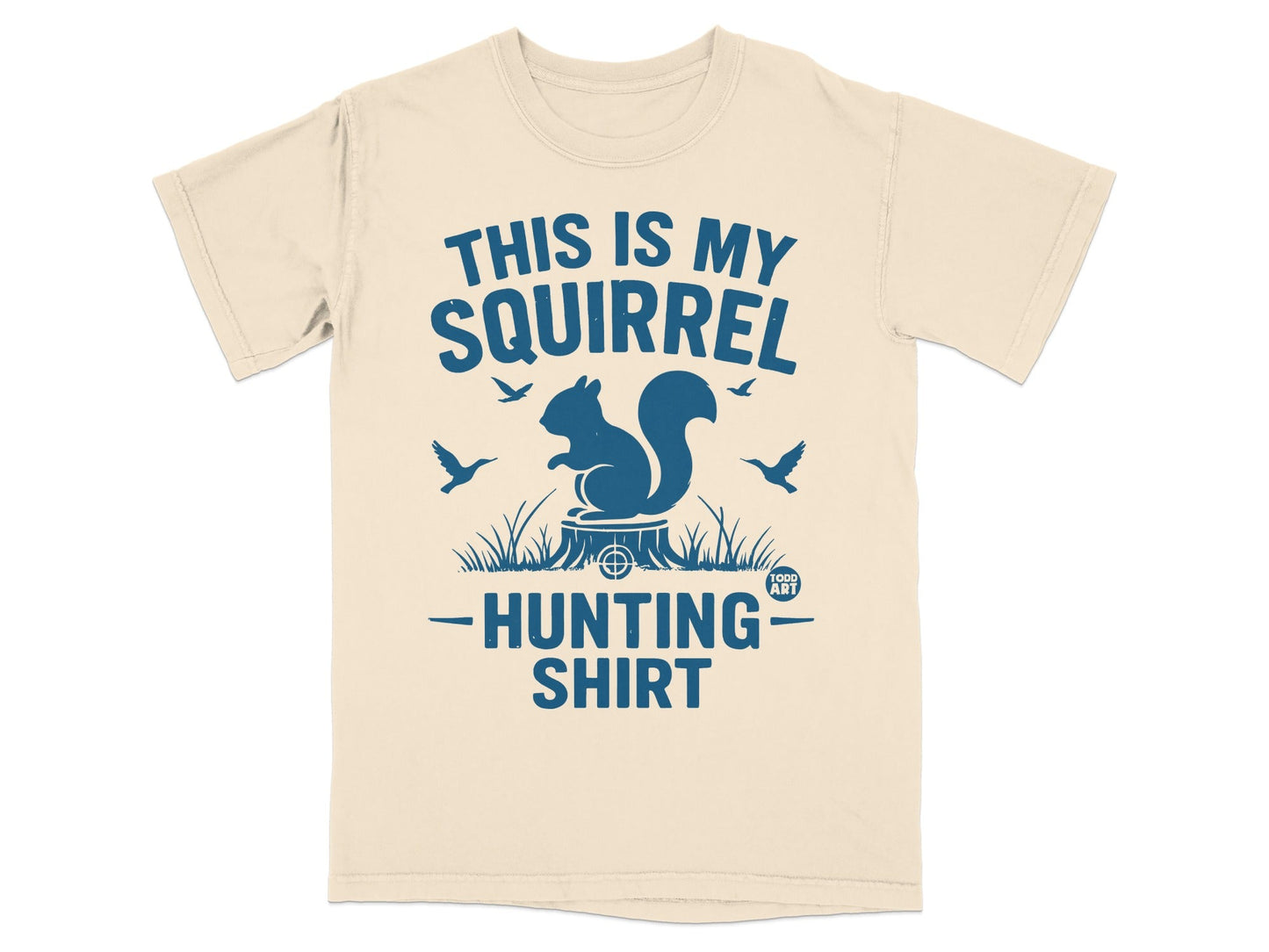 T-shirt with "This is my squirrel hunting shirt" text and a squirrel silhouette.