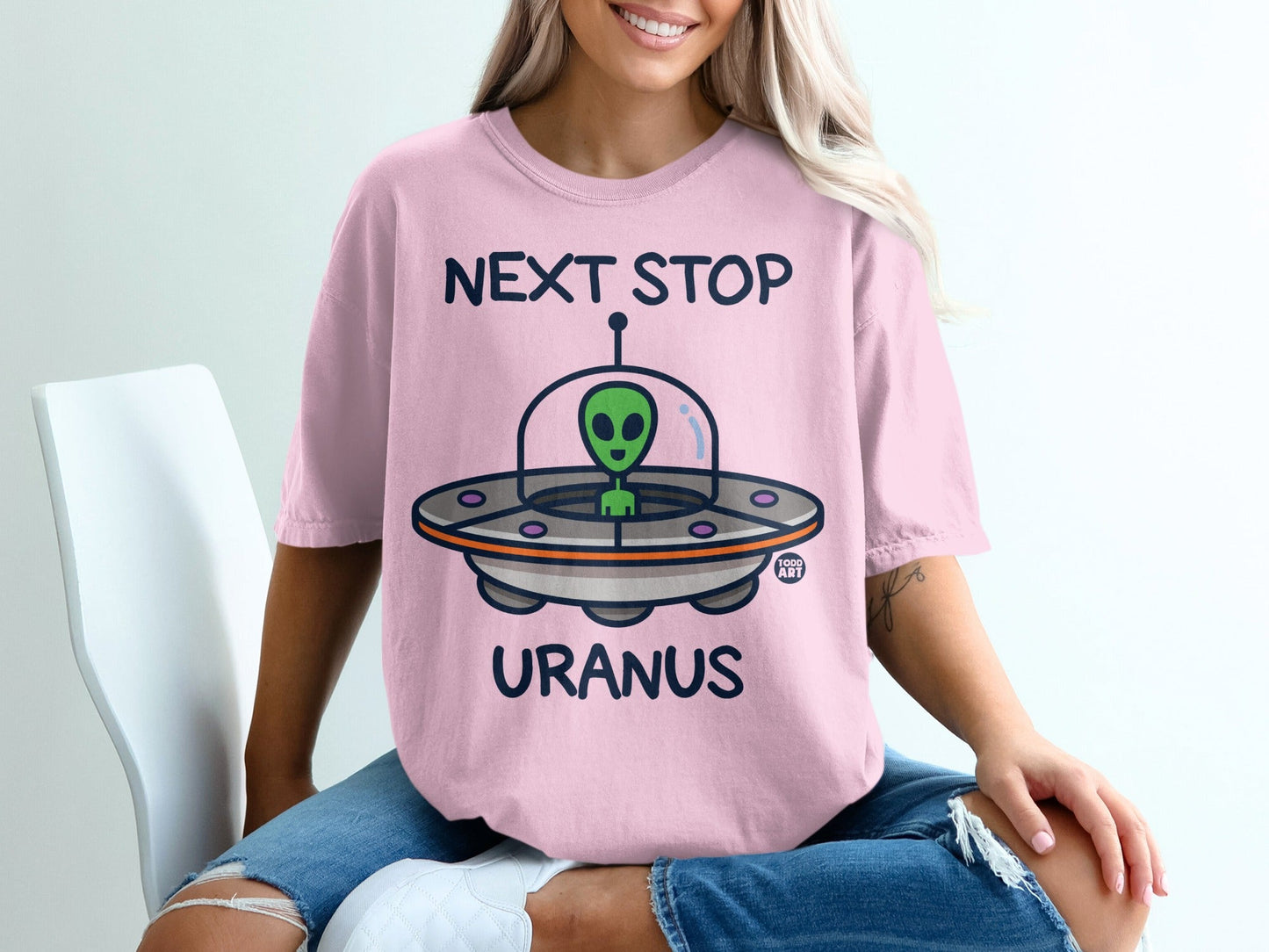 Next Stop Uranus Alien UFO Graphic T-Shirt
