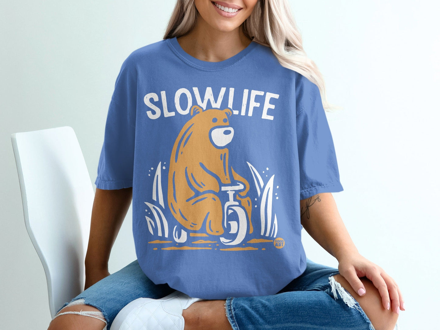 Cute Bear Illustration Slow Life Design T-shirt