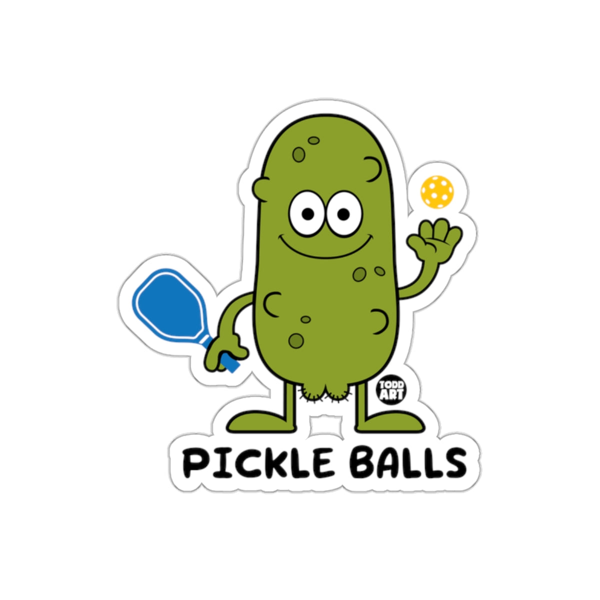 Funny Cartoon Pickle Man with Paddle and Ball sticker