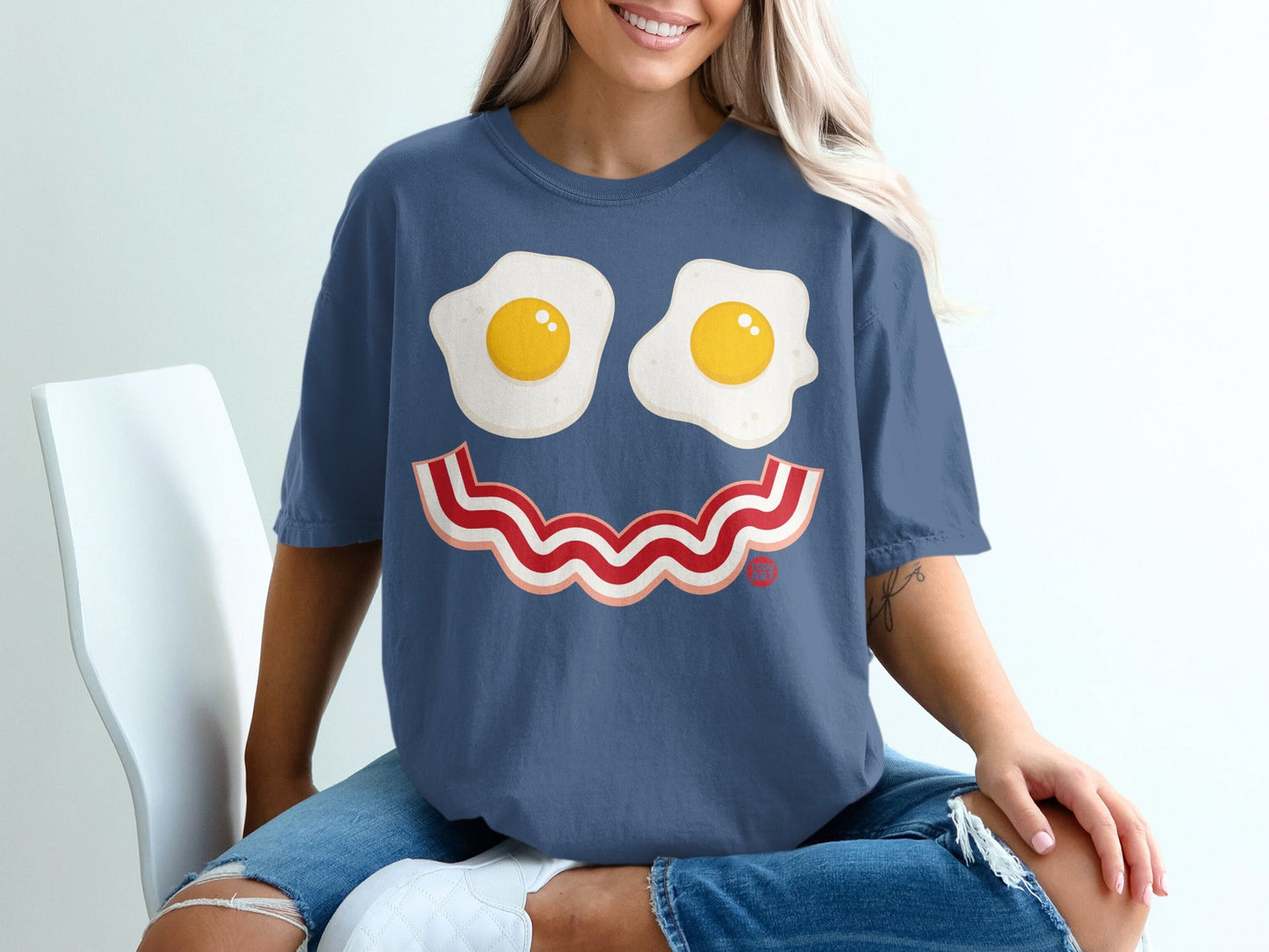 Funny Eggs and Bacon Face Graphic Design T-Shirt