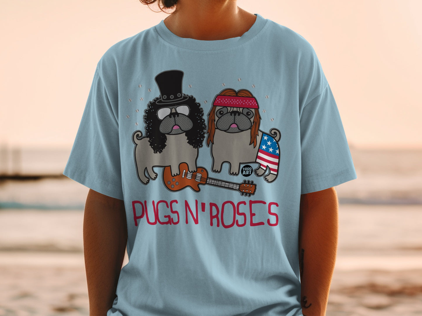 Pugs N' Roses Graphic Design Short Sleeve T-Shirt