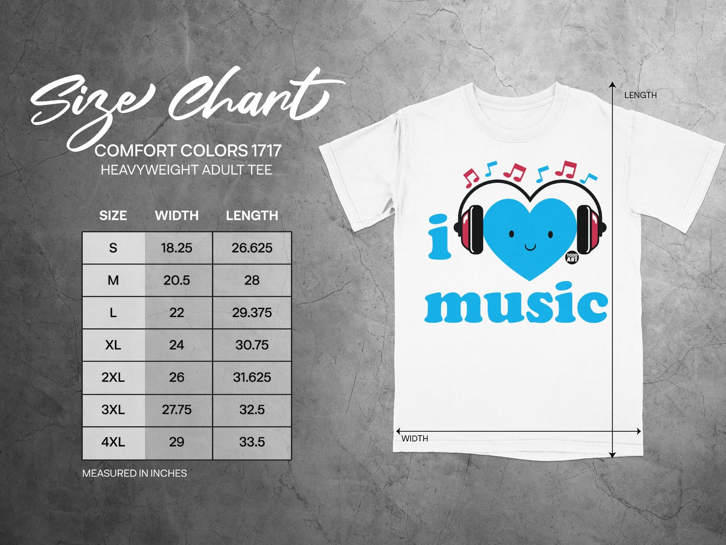 I Heart Music Headphones Graphic Heavyweight Adult Tee