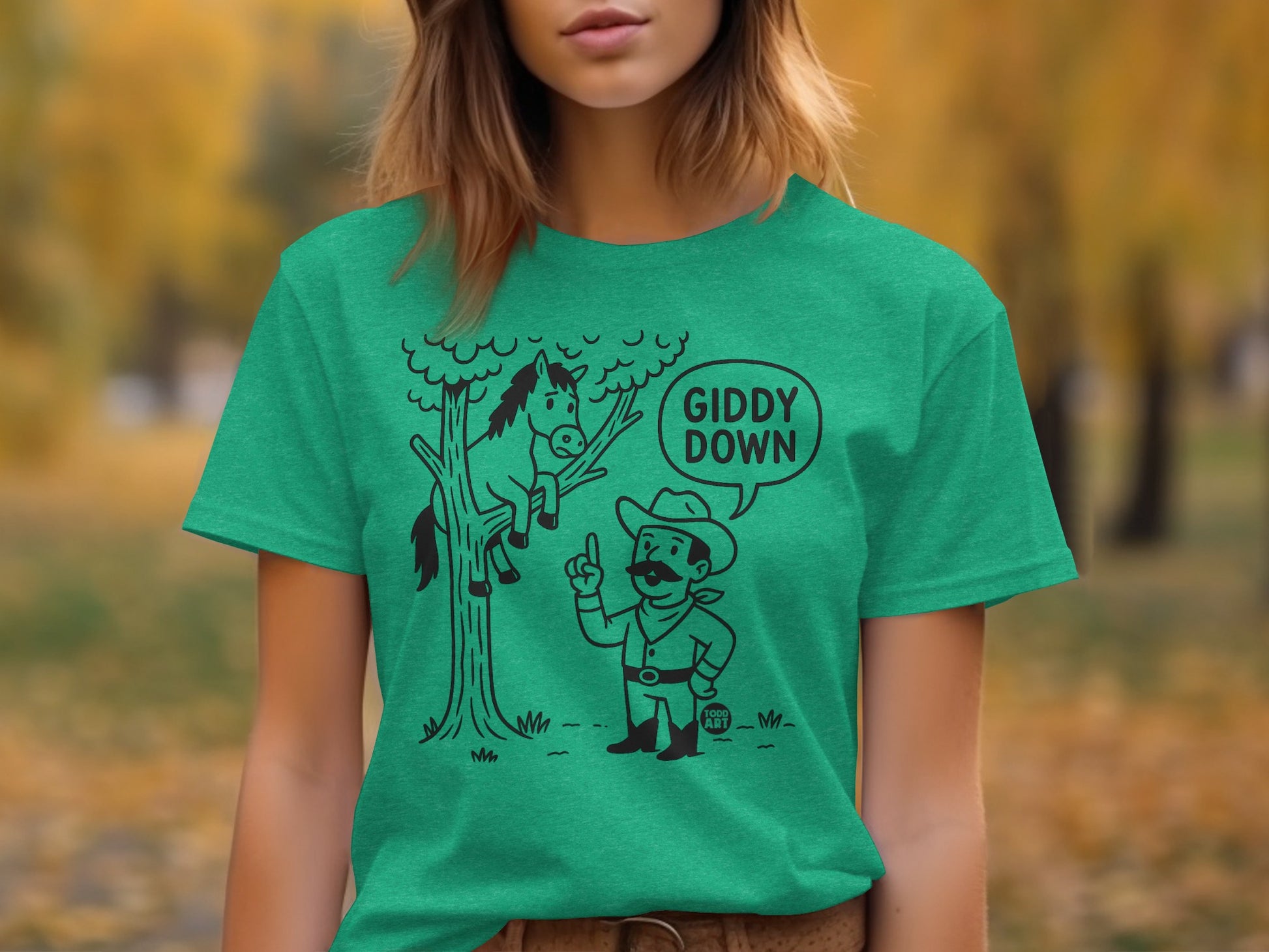 Funny Cartoon Cowboy and Horse Graphic T-Shirt