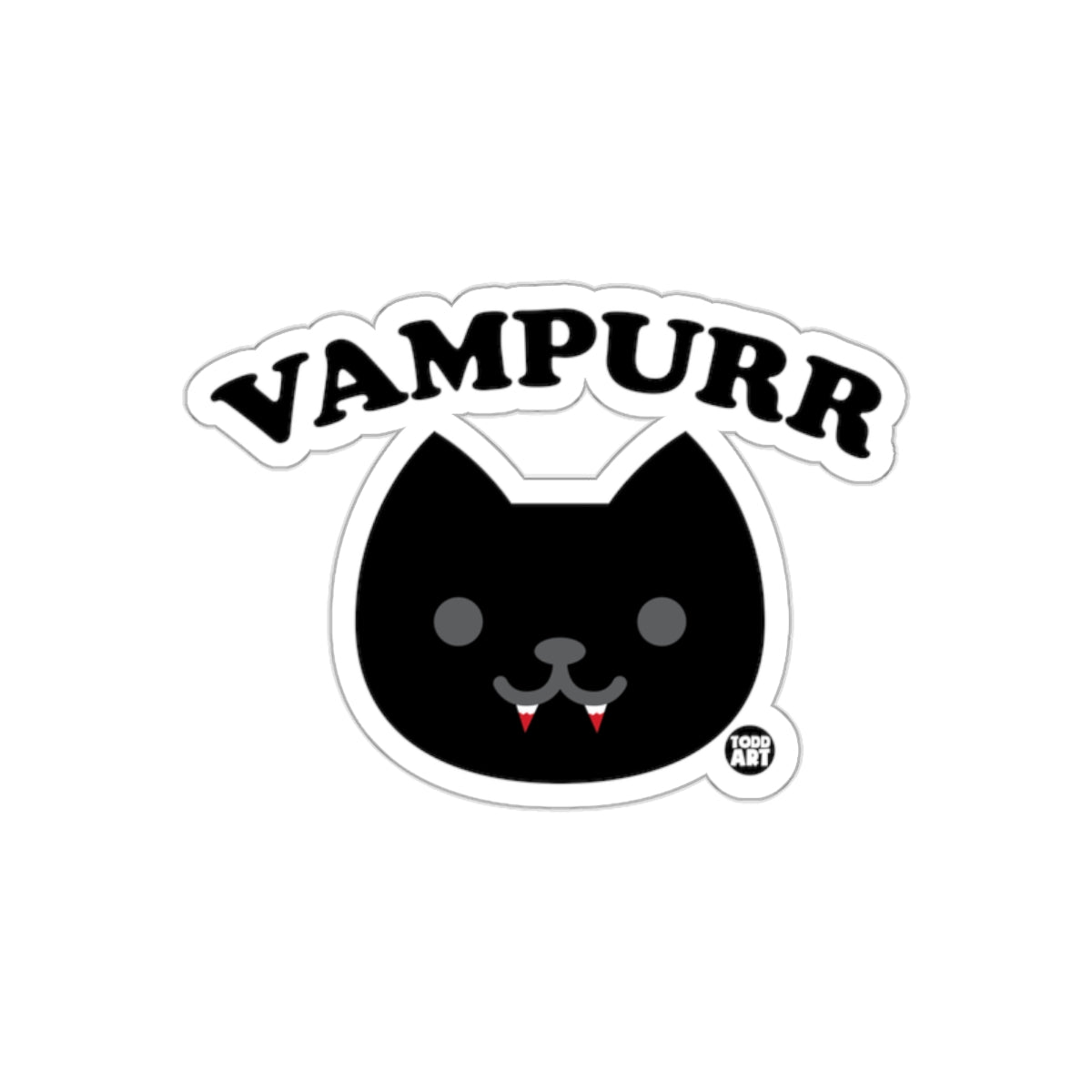 Vampurr Cute Black Cat with Fangs Sticker Design